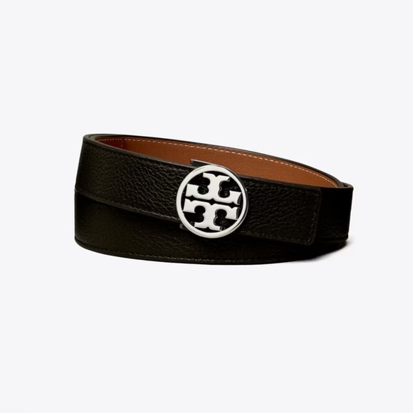 Tory Burch Accessories - Tory Burch 1” Reversible Logo Black Classic Cuoio Silver Belt